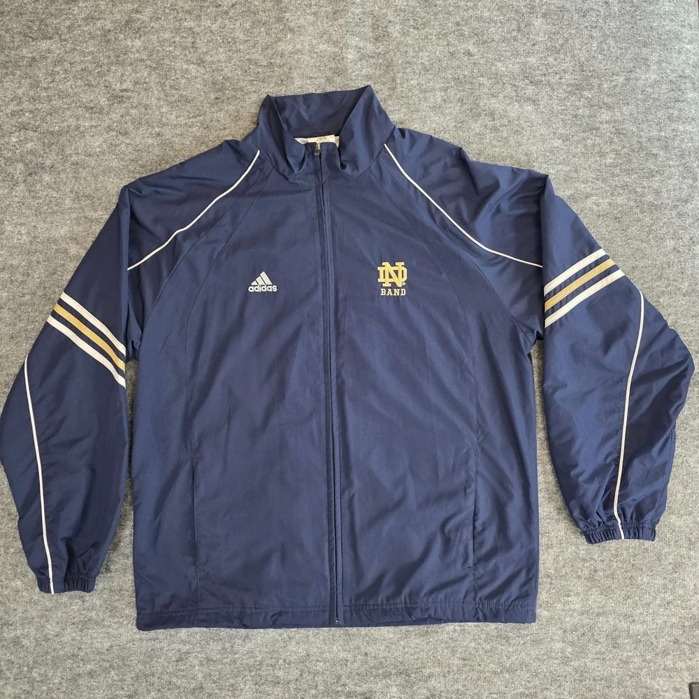 Vintage Adidas Notre Dame Fighting Irish Band Jacket Mens‎ Blue Size Large Lined